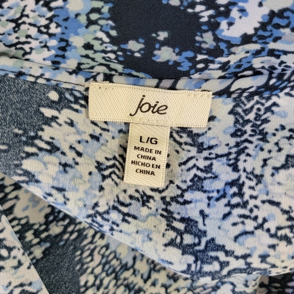 Joie Blue Parisian Paisley Long Sleeve Blouse Front Tie Tassles Size Large - Picture 8 of 12